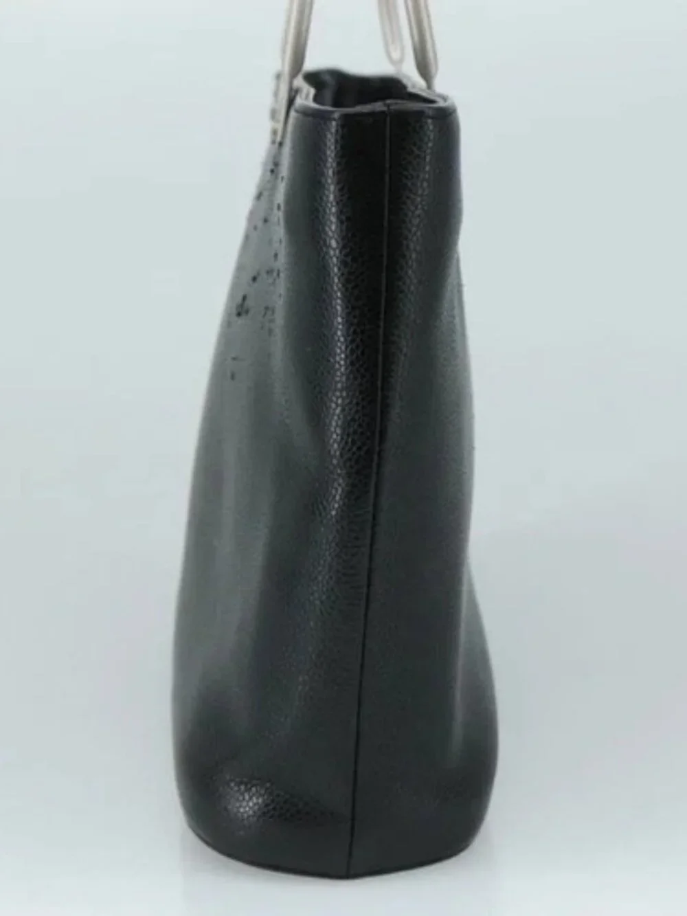 CHANEL Hand Bag Grained Calf Skin Black CC Auth
